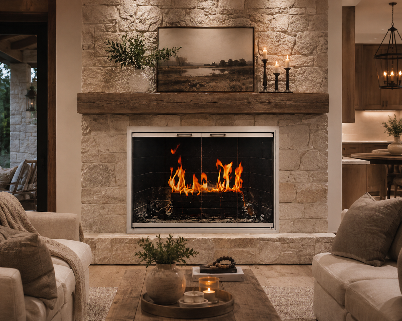 Laser glass fireplace door