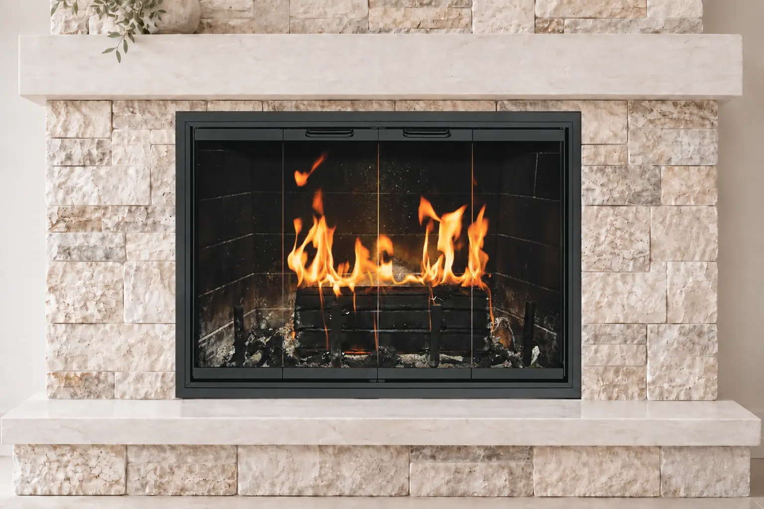 Cameo glass fireplace door