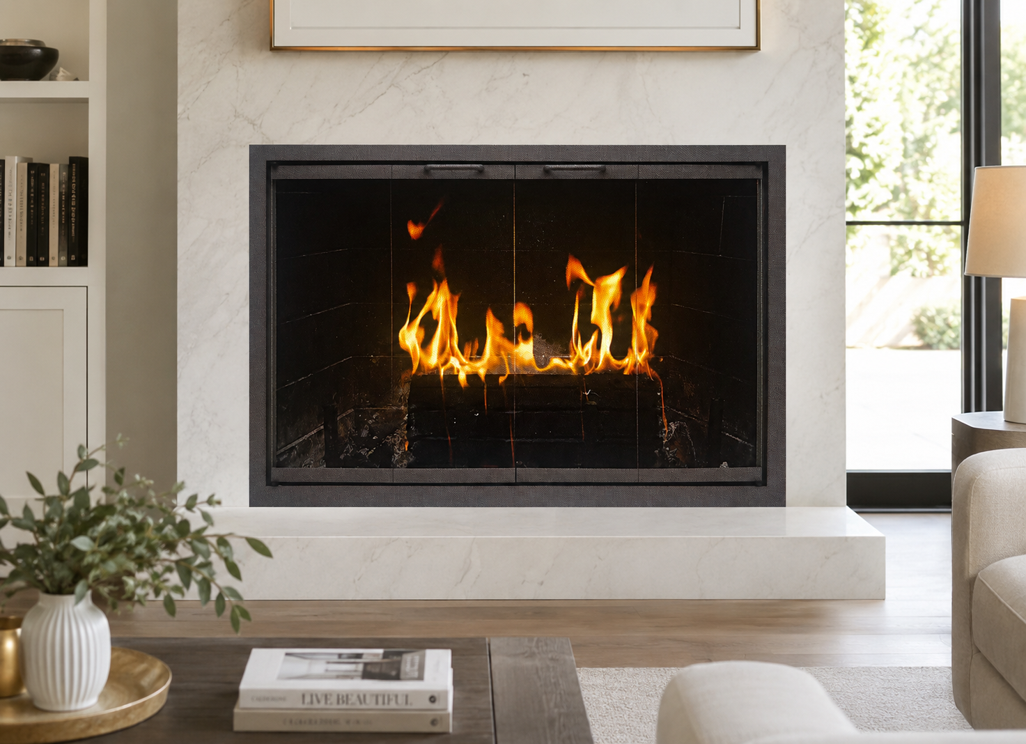Heritage glass fireplace door