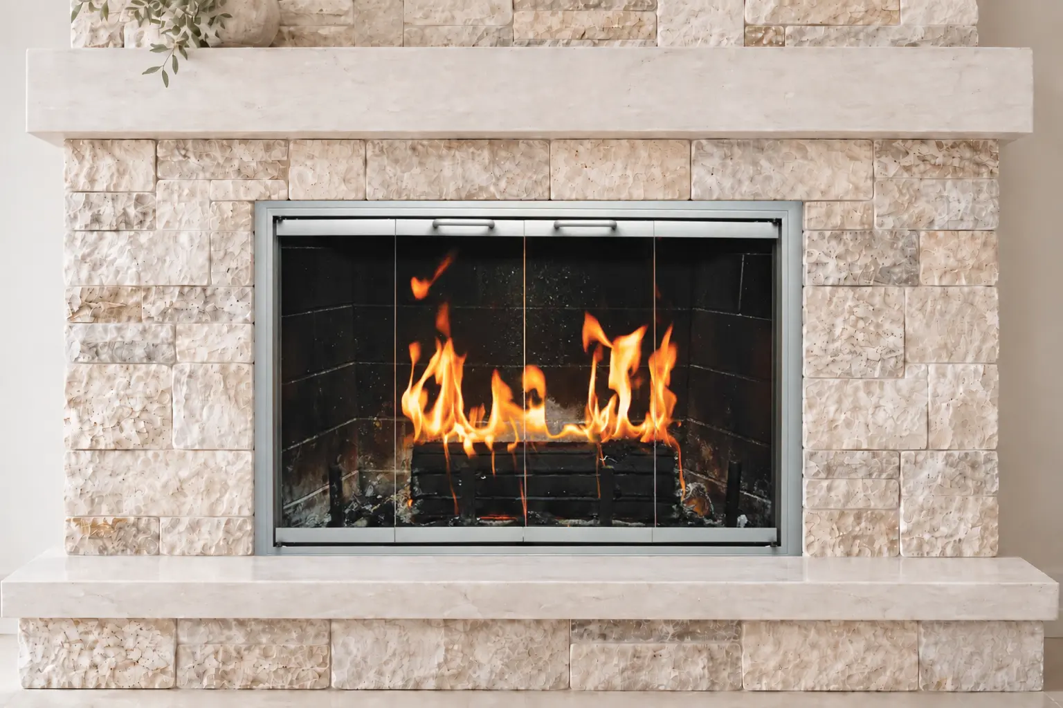 Laser glass fireplace door