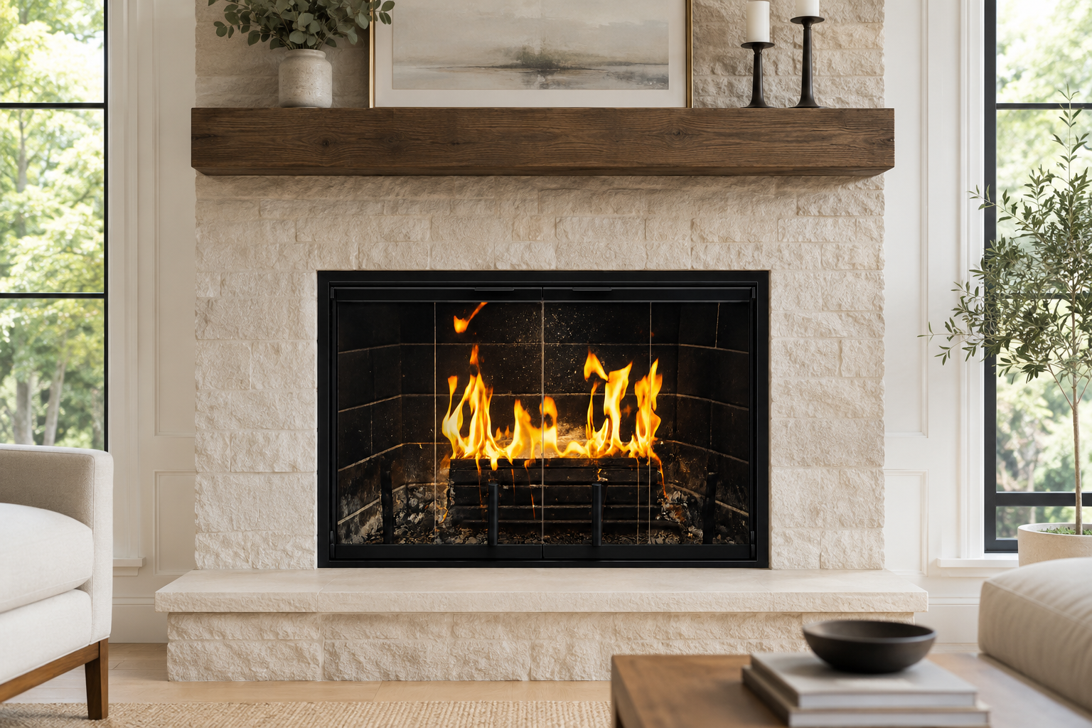 Thin-Line glass fireplace door