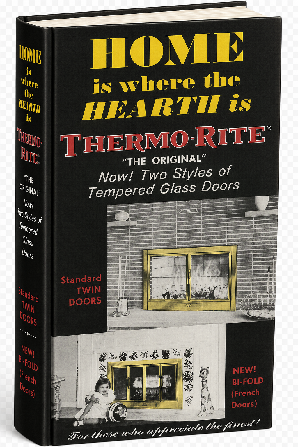 Thermo-Rite 'Home is where the hearth is' catalog cover — French bi-fold doors